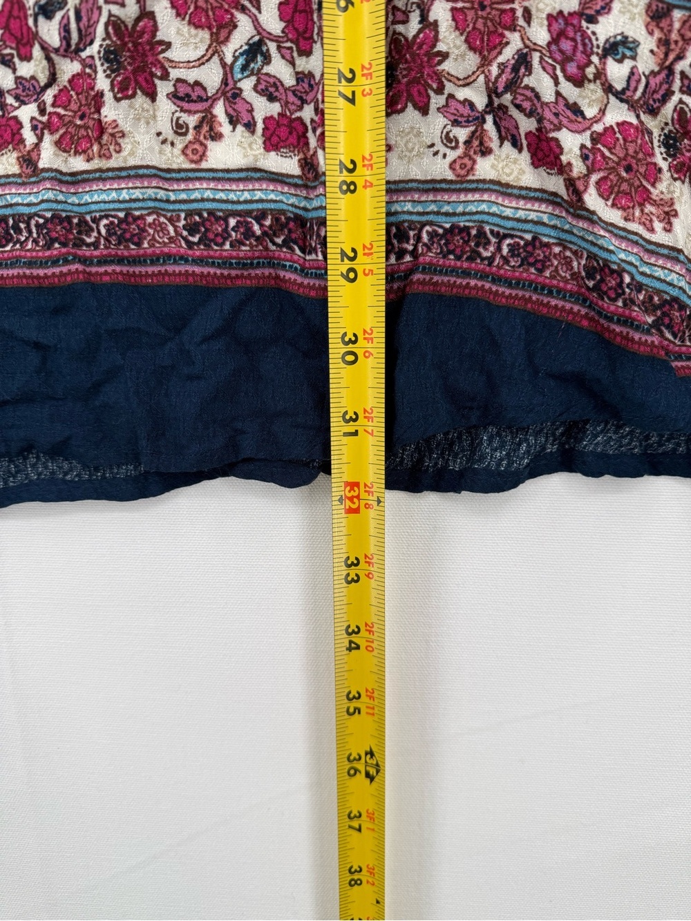 En Crème Floral Boho Dress Size S Bell Sleeve Tunic Pink Navy - Picture 9 of 11